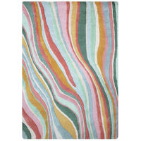 WOLLTEPPICH Wellen Muster, Abstrakt, Wohnzimmer Multicolor-Grün Rechteckig 160x230 - Multicolor, Textil (160/230cm) - KADIMA DESIGN