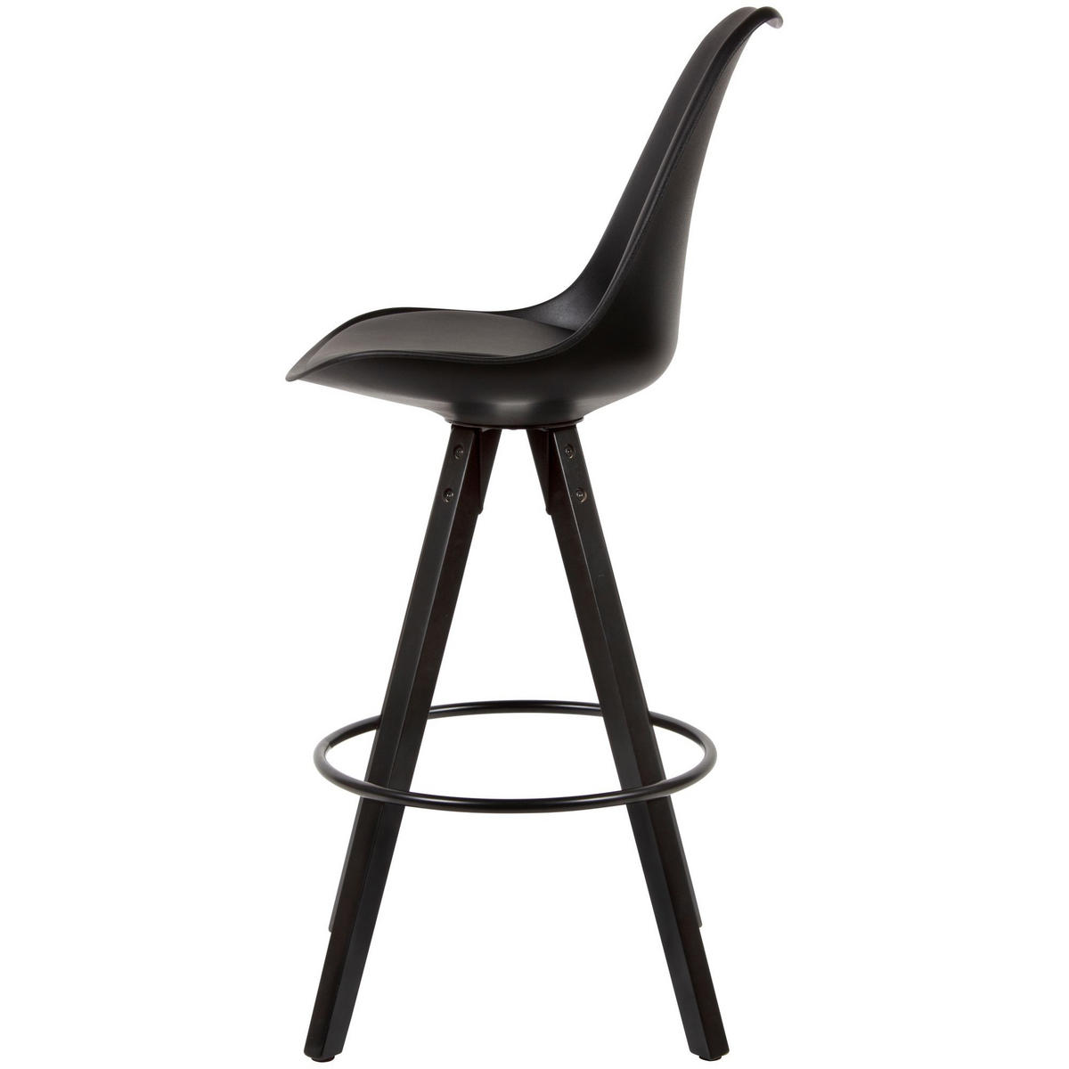 BARHOCKER – Skandinavisch, Kunstleder, Rückenlehne, X-Beine mit Metallring - Schwarz, Holz/Kunststoff (49/113/53cm) - KADIMA DESIGN