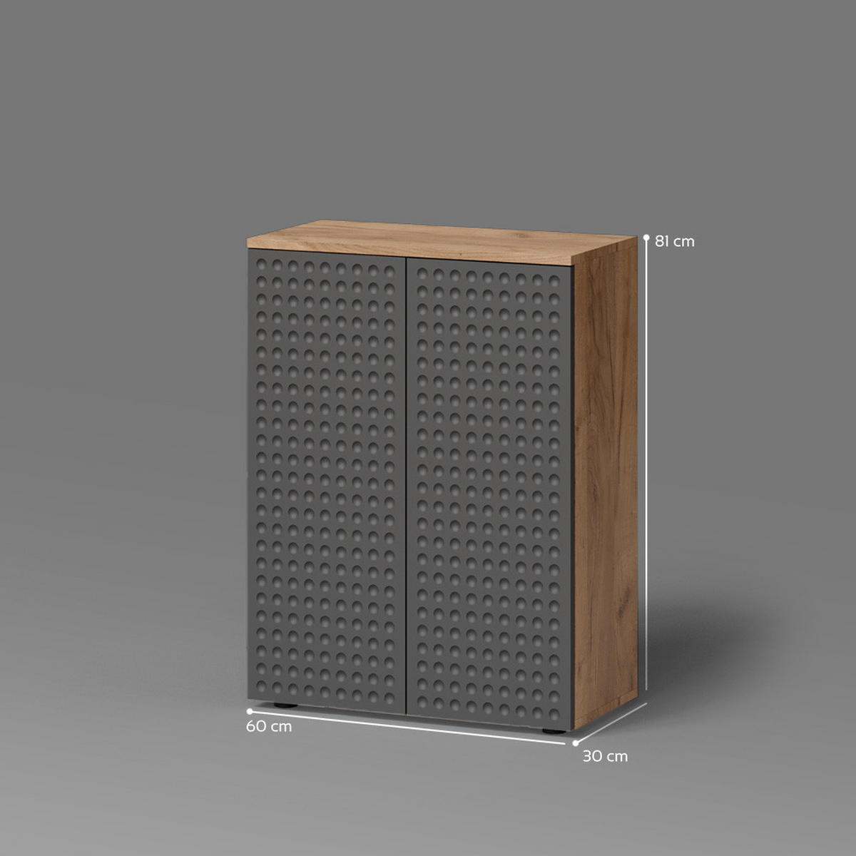 MIDISCHRANK Ronco Anthrazit gepunktet 60 x 81 cm - Eichefarben/Anthrazit, Holzwerkstoff (60/81/30cm) - Livinity®