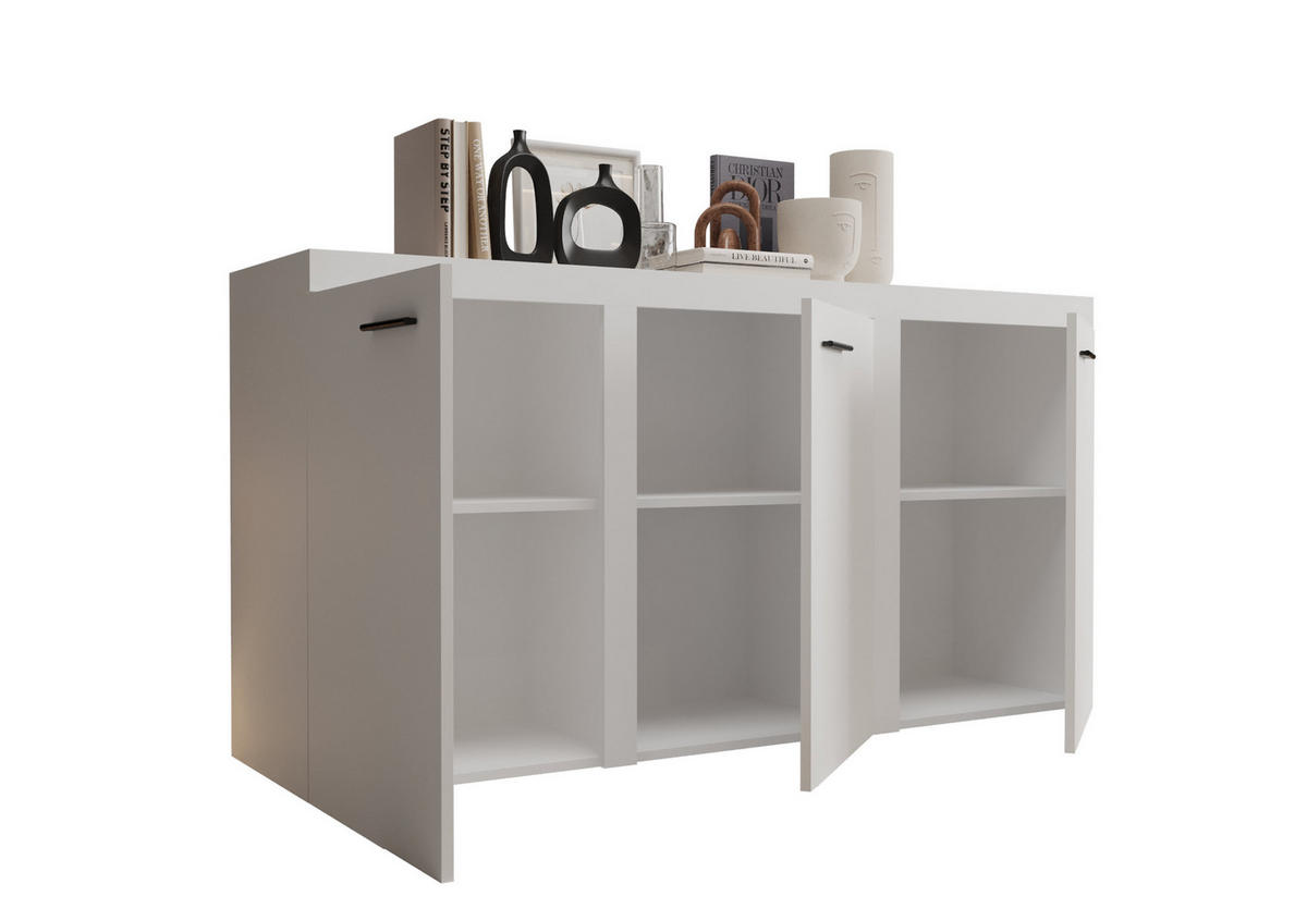 KOMMODE London LRXK mit 3 Türen, Sideboard in Farbe: Weiß, Größe: 149 x 82 x 40 cm - Weiß, Holzwerkstoff (149/82/40cm) - O-Sofa