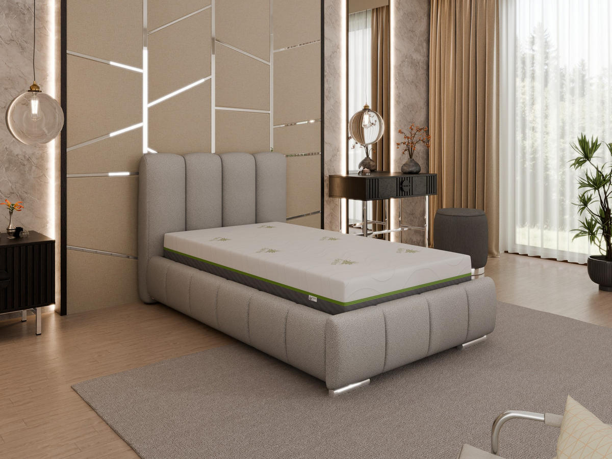 POLSTERBETT Zaira 100 x 200 cm mit Bettkasten und Lattenrost taschenfederkernmatratze mit kokos 21cm - grau - Grau, Holz (100/200cm) - Panda Möbel