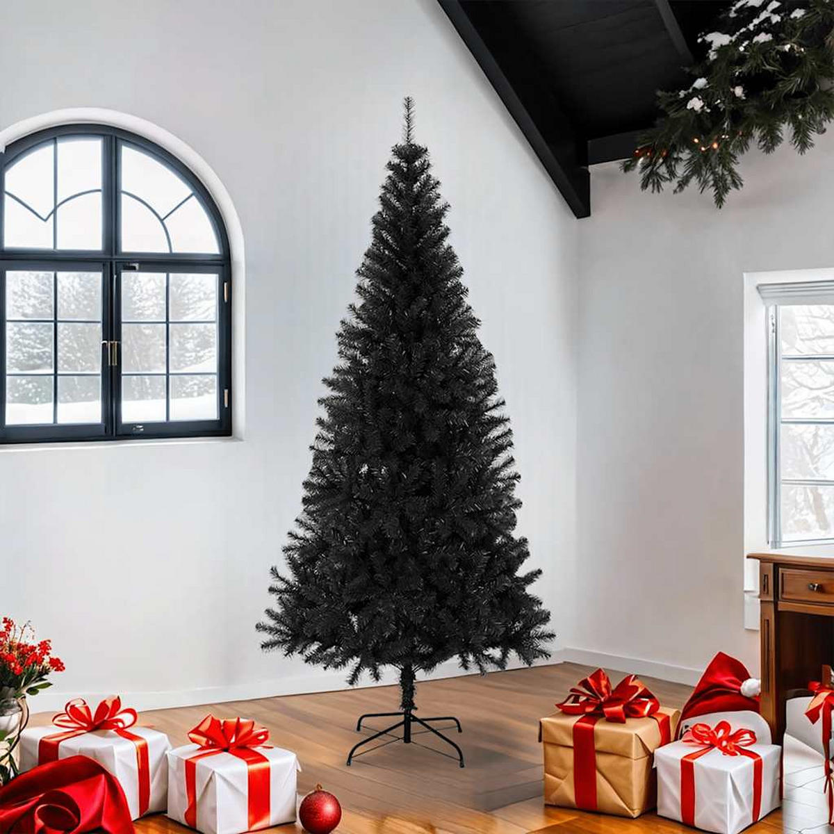 WEIHNACHTSBAUM Künstlicher Mit Ständer Schwarz 180 Cm Pvc - Schwarz, Kunststoff (180cm) - vidaXL