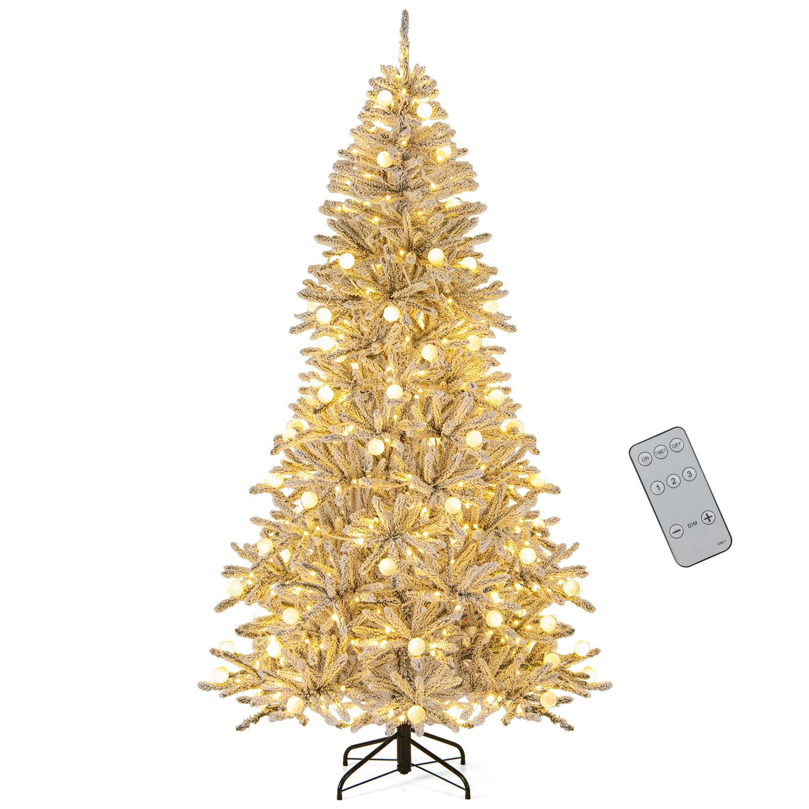 WEIHNACHTSBAUM mit Beleuchtung und Schnee Fernbedienung und Timer 210 cm weiß - Weiß, Metall (180cm) - COSTWAY