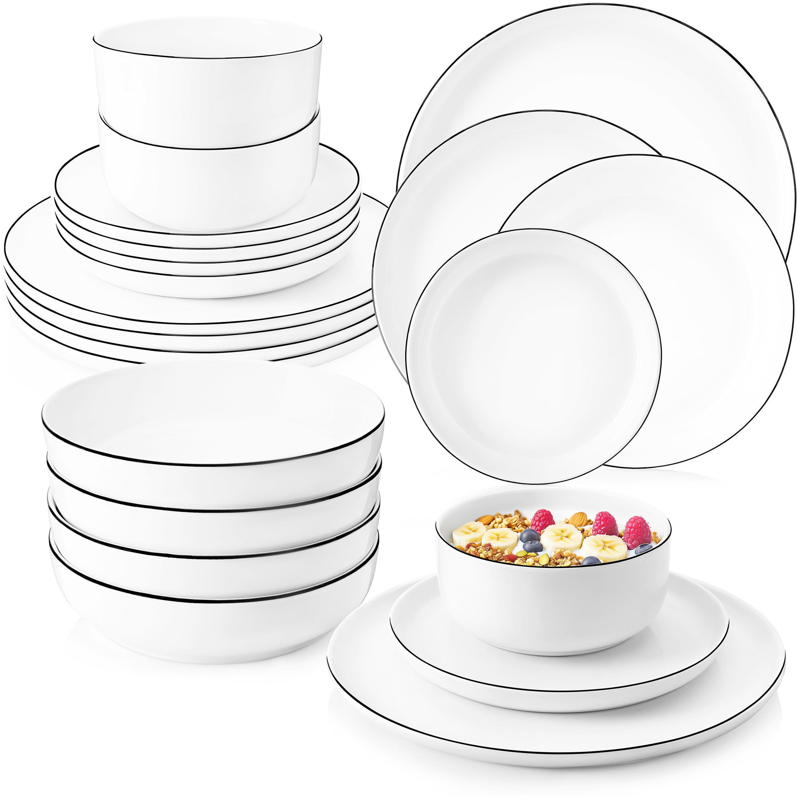 TAFELSERVICE MARLO BLACK RIM - 24 teilig aus Porzellan - Weiß, Keramik (27/8.2/27cm) - Sänger