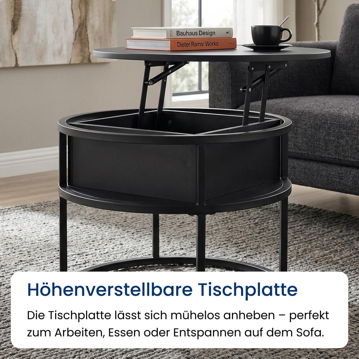 COUCHTISCH mit Klappdeckel in Schwarz - Schwarz, Metall (60/60/48cm) - Home Collective