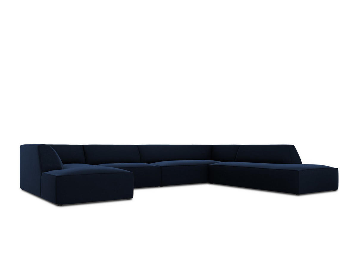 PANORAMASOFA rechts Ruby aus Samt königsblau 7 Sitzplätze - Blau, Textil (273/69/366cm) - Micadoni