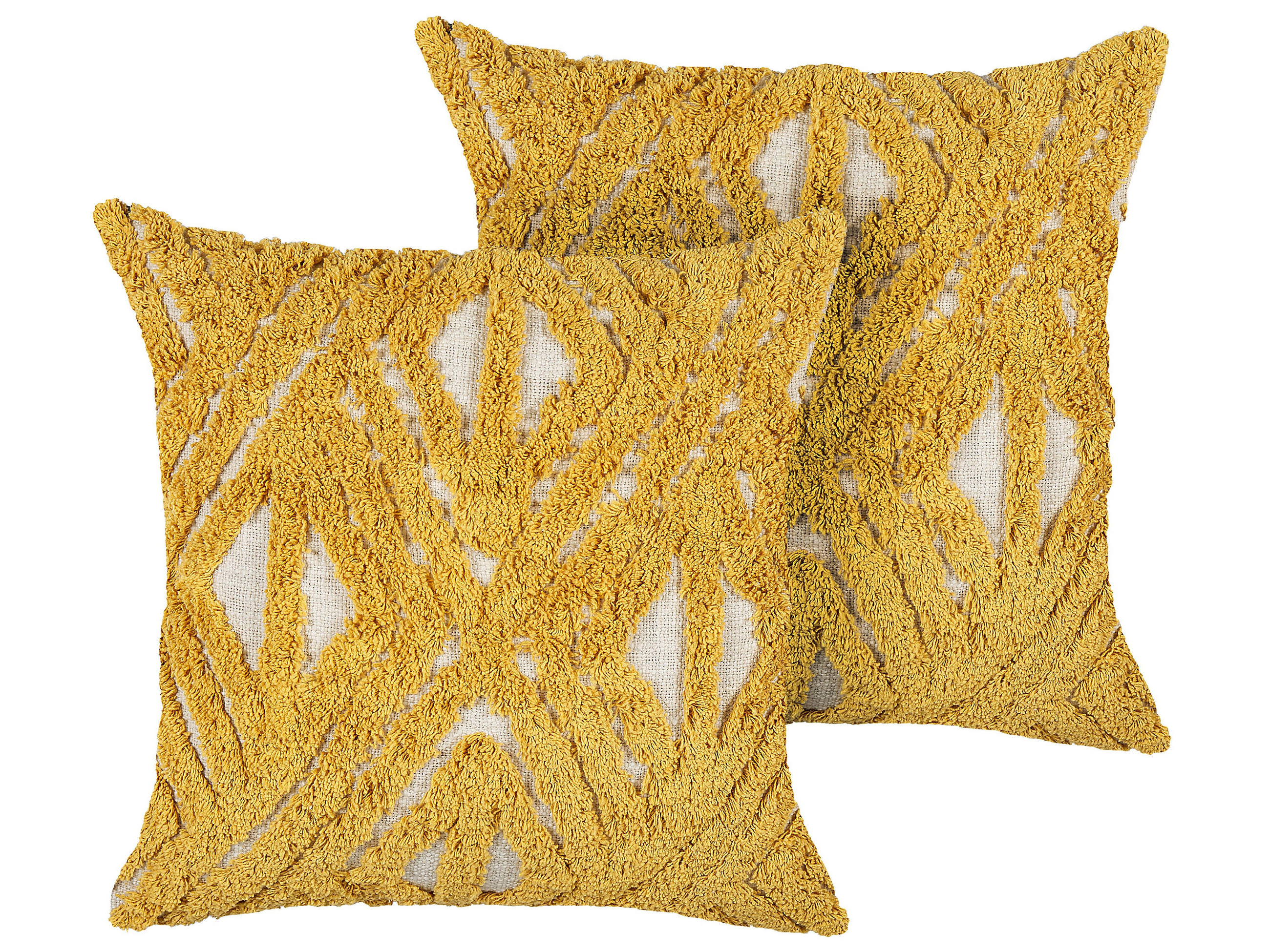 DEKOKISSEN 2er-Set Senfgelb 45/45 cm Alcea - Dunkelgelb, Naturmaterialen/Textil (45/45cm) - Beliani