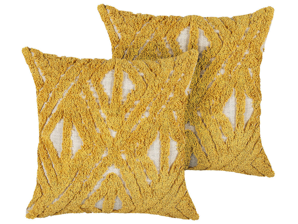 DEKOKISSEN 2er-Set Senfgelb 45/45 cm Alcea - Dunkelgelb, Naturmaterialen/Textil (45/45cm) - Beliani
