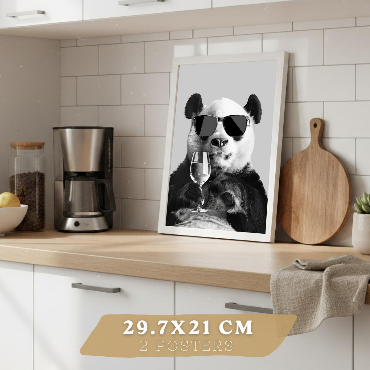 PLAKAT Sada 2 Panda Bears A4 Bílý rám - bílá, papír (29.7/1/21cm) - Nacnic