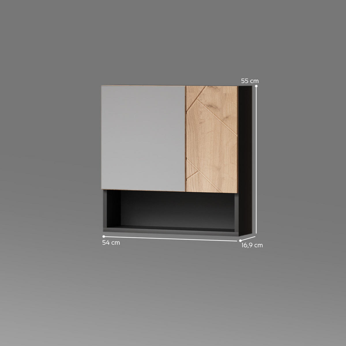 BADSPIEGELSCHRANK Ronco Goldkraft Eiche/Anthrazit 54 x 55 cm - Anthrazit/Eiche Wotan, Holzwerkstoff (54/55/16.9cm) - Livinity®