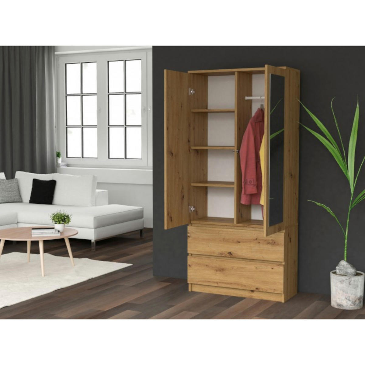 SCHRANK malve SD-90L Eiche Artisan - Eiche Artisan, Holzwerkstoff (90/180/50cm)