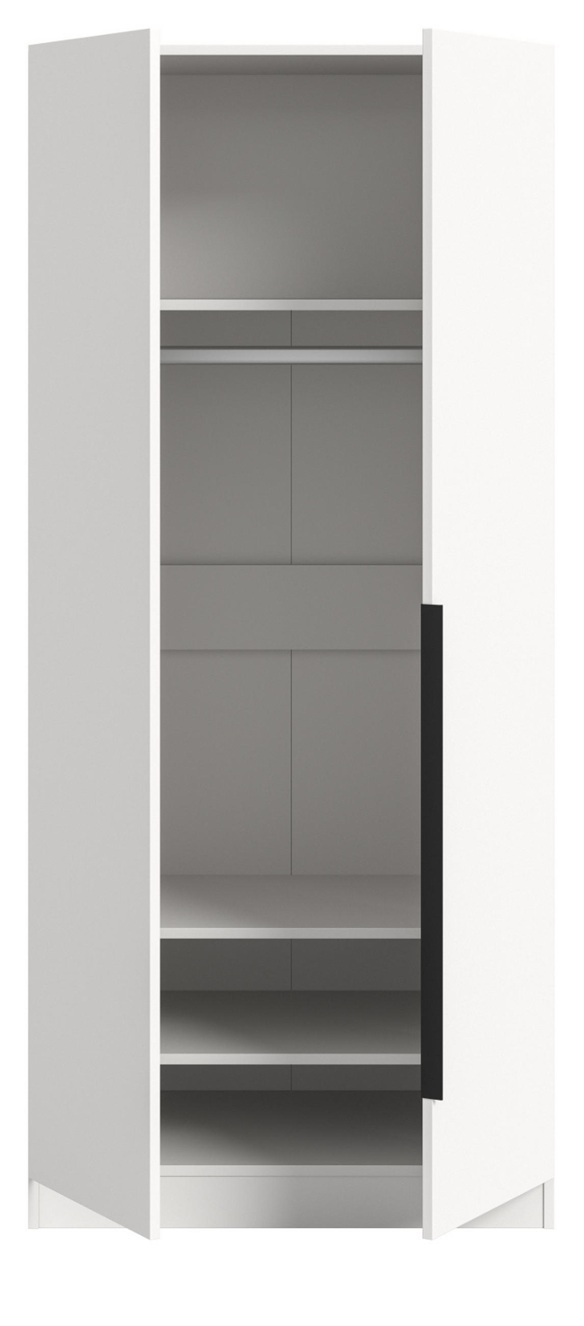 KLEIDERSCHRANK weiß 2-türig 80 x 181 cm, Drehtürenschrank mit Kleiderstange - Schwarz/Weiß, Holzwerkstoff/Kunststoff (80/181/52cm) - Inn.Furn