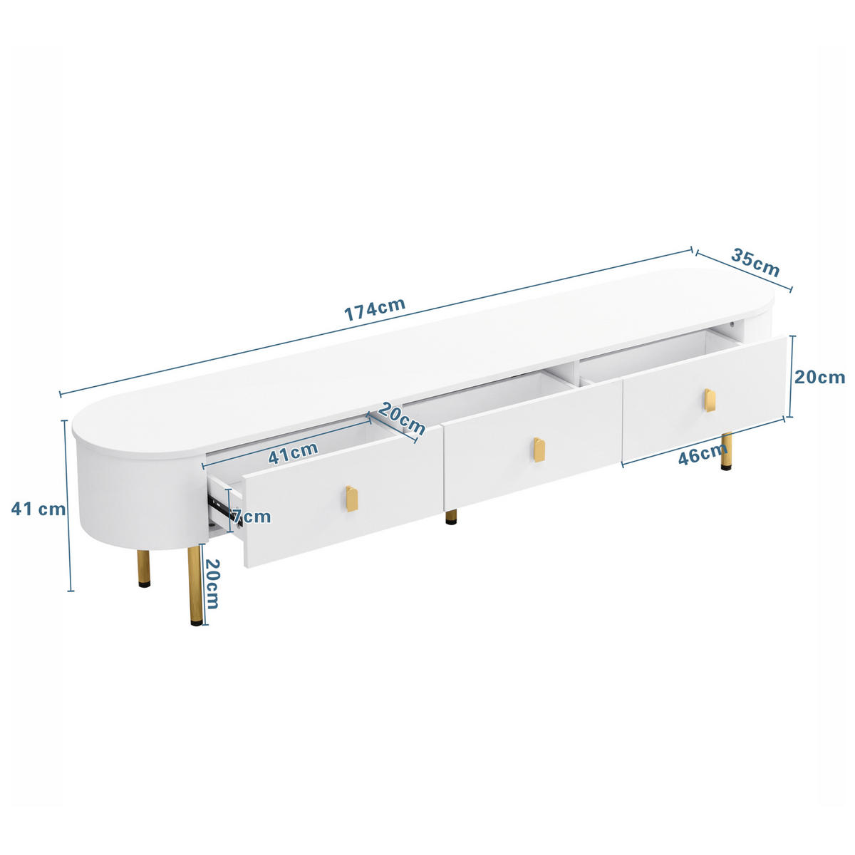 TV-ELEMENT mit 3 Schubladen 174 cm MDF Weiß - Weiß, Holzwerkstoff (35/41/174cm) - Beauniv