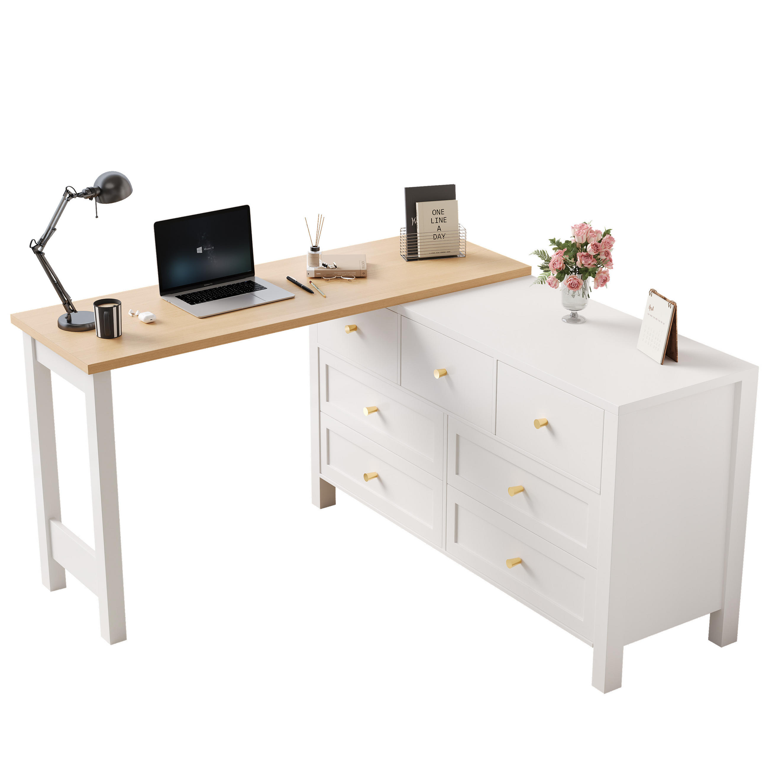 BÜROTISCH mit Schubladen und Aufbewahrung – Weiß Holzoptik - Weiß, Holzwerkstoff (40/120/70cm) - Urban Meuble