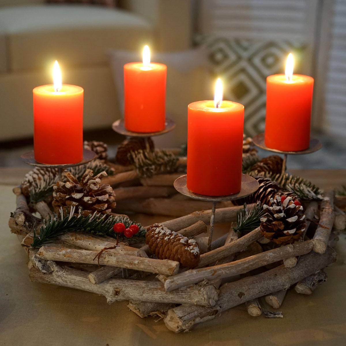 ADVENTSKRANZ RUND HOLZ KERZEN ROT Weiß, Rot - Rot/Weiß, Holz (35/11cm) - MCW