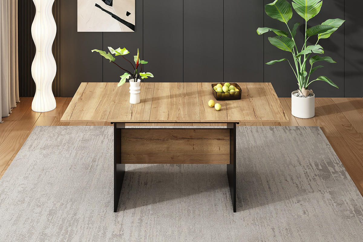 ESSTISCH 140/180/80 cm Schwarz/Dunkelwalnuss aus MDF mit Erweiterungsfunktion - Schwarz, Holzwerkstoff (180/75/80cm) - OKMYHOME