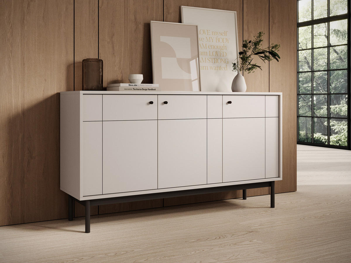 KOMMODE 154 cm Lunaris, 3 Türen auf Beinen, Kaschmir - Kaschmir, Holz (154/84/39cm) - Emporius