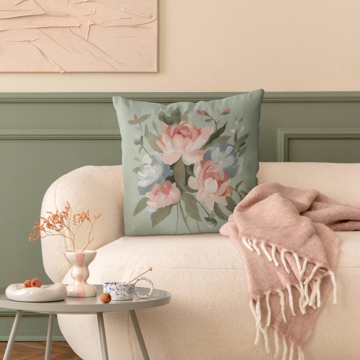 KISSENBEZUG Bouquet in Pastell I 50/50 cm - Rosa, Textil (50/50cm) - Bilderwelten