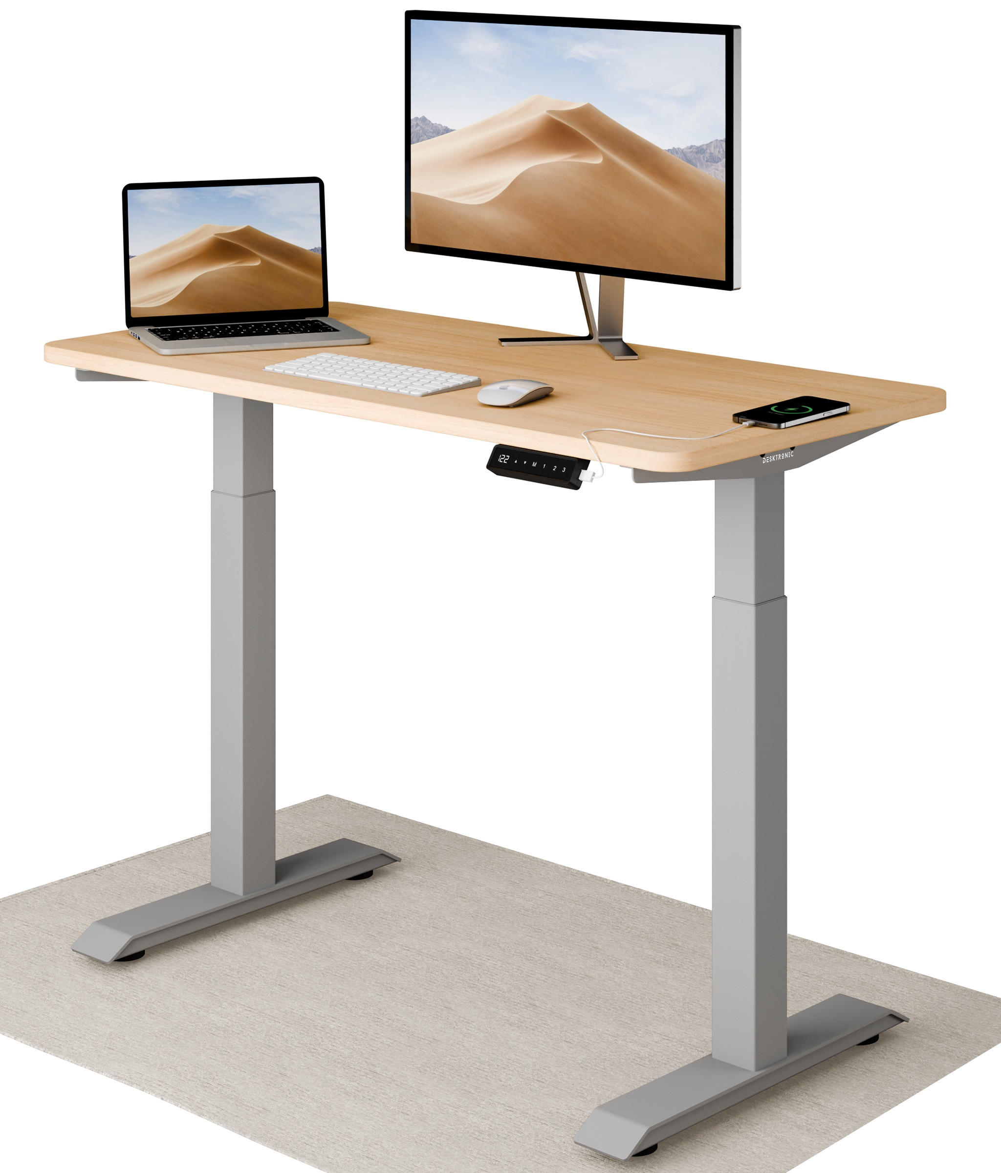 SCHREIBTISCH Elektrisch Höhenverstellbarer HomeOne 120x60cm Grau/Eiche mit Memory-Funktion, Anti-Kollisions Technologie - Eichefarben/Grau, Holzwerkstoff (60/120/72cm) - Desktronic