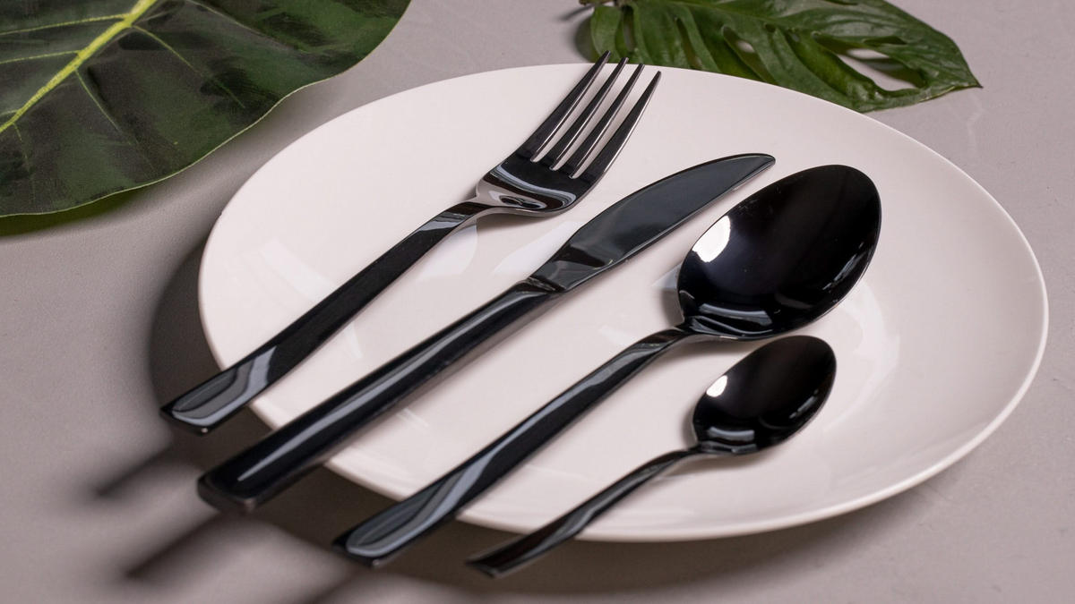 BESTECKSET - 24-teilig / 6 Personen - Schwarz - Schwarz, Metall - Sareva