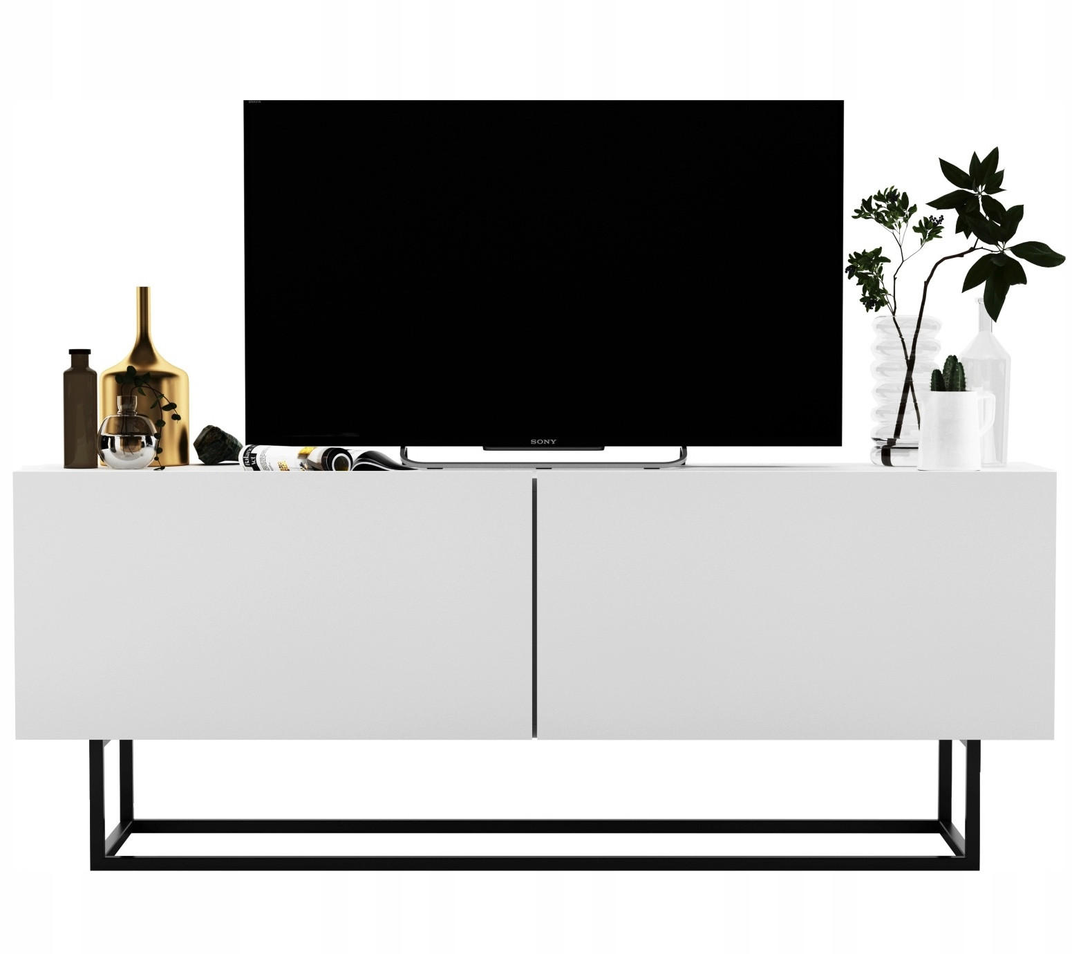 TV-SCHRANK Enjoy Weiß matt mit Metallrahmen 120 cm - Schwarz/Weiß, Holzwerkstoff/Metall (120/46/35cm) - Meble Lindner