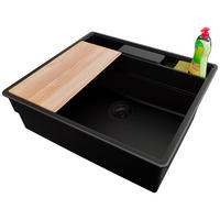 SPÜLBECKEN New York, 2-er set Alles Schwarz 58/53 cm 1 Becken + Ablauf-Set + Küchenzubehörset ab 60er Unterschrank - Beige/Schwarz, Kunststoff (58/20/53cm) - Primagran