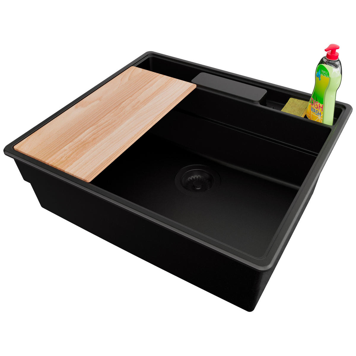 SPÜLBECKEN New York, 2-er set Alles Schwarz 58/53 cm 1 Becken + Ablauf-Set + Küchenzubehörset ab 60er Unterschrank - Beige/Schwarz, Kunststoff (58/20/53cm) - Primagran