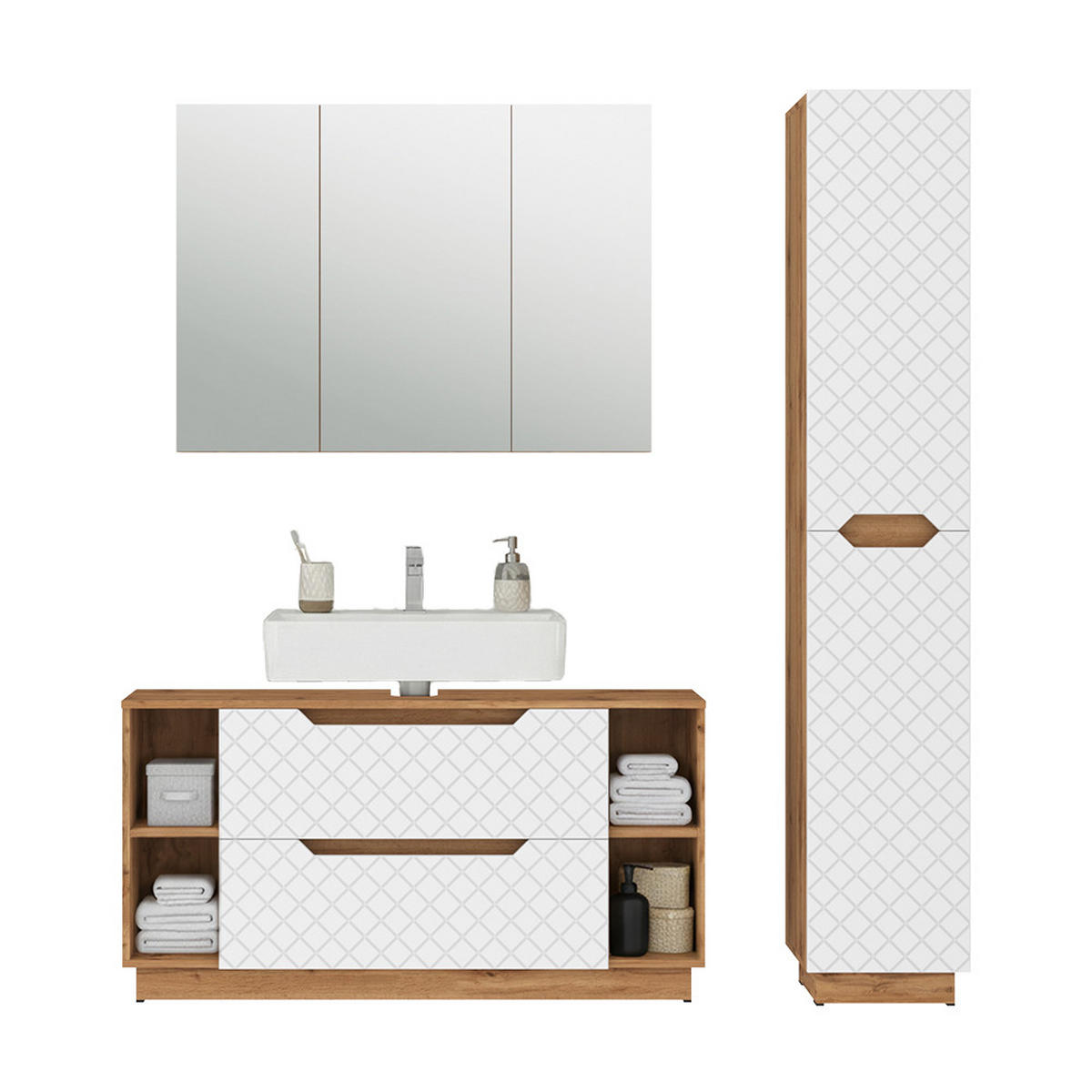 KOUPELNOVÝ NÁBYTEK Lotta Dub/bílá se strukturou dlaždic - bílá, kompozitní dřevo (119.2/62.5/35cm) - Vicco
