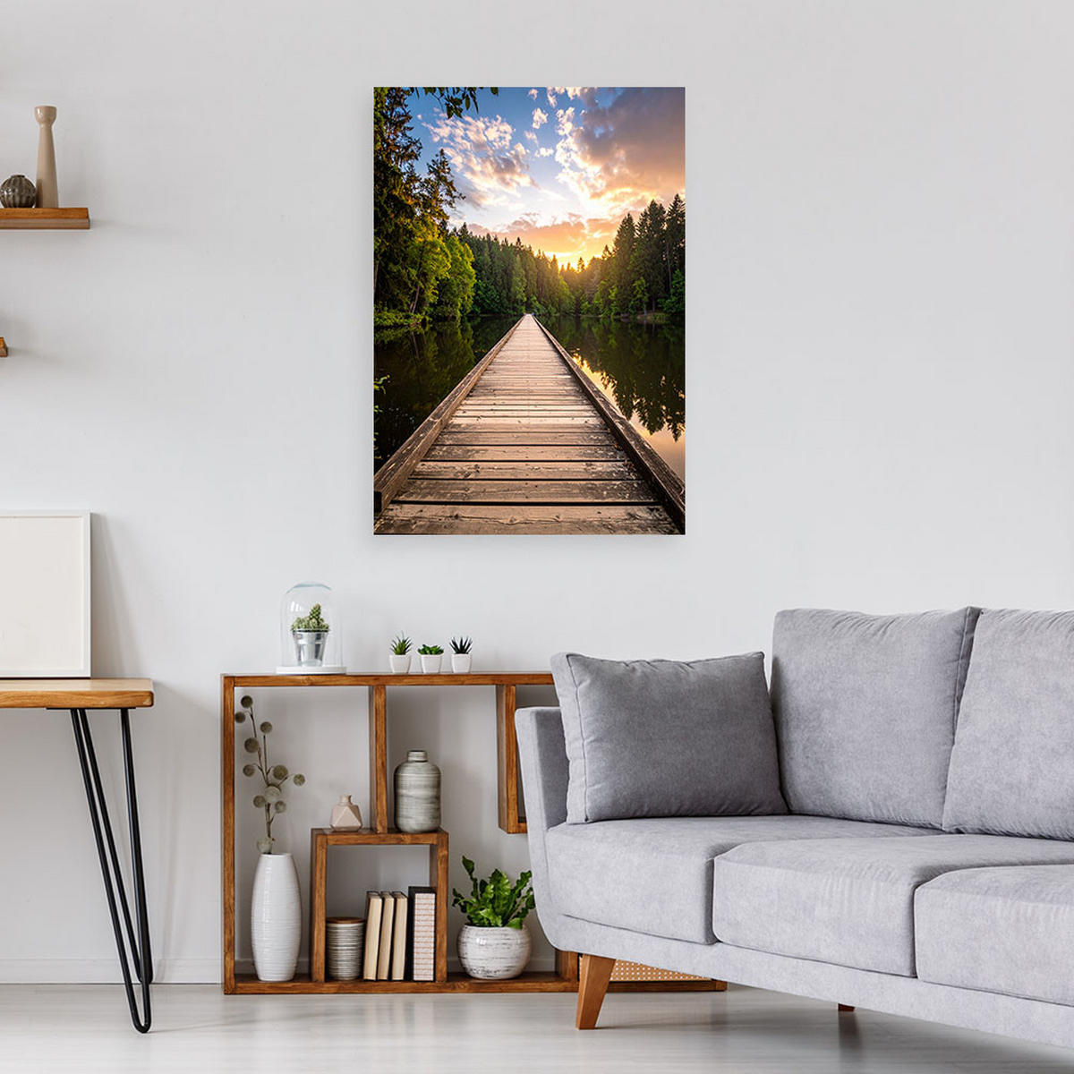 BILD auf Leinwand, See Pier Wald Landschaft - Grün, Textil (70/100cm) - Feeby