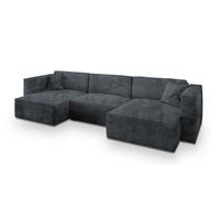 WOHNLANDSCHAFT SARMO Grau Kordstoff mit Schlaffunktion - Grau, Holz (347/90/148cm) - MASSENO