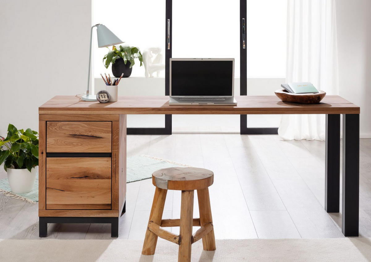 SCHREIBTISCH Wildeiche 180x55x76 tabacco geölt VILLANDERS #344 - Braun, Holz (55/180/76cm) - Massivmoebel24