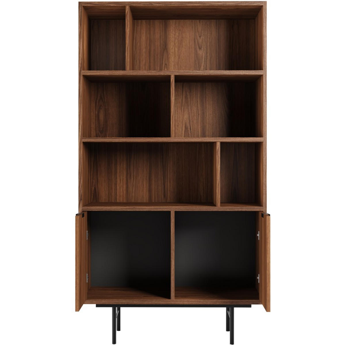 BÜCHERREGAL Evron mit 4 offene Regalböden, Walnuss - Walnussfarben/Schwarz, Holzwerkstoff/Metall (90/185/35cm) - Beautysofa