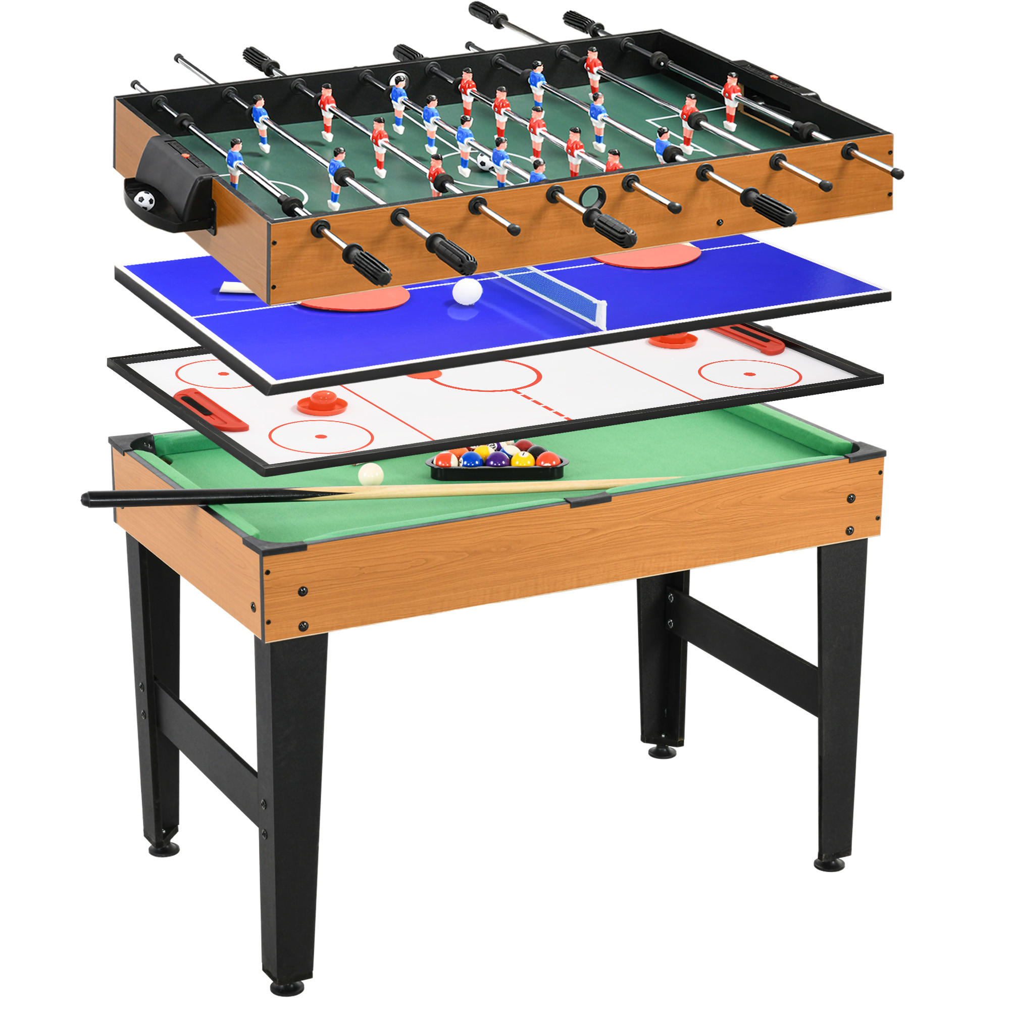 MULTIGAME Spieletisch 4 in 1 , Partyspieltisch mit Tischtennis Stahl - Naturfarben, Holzwerkstoff