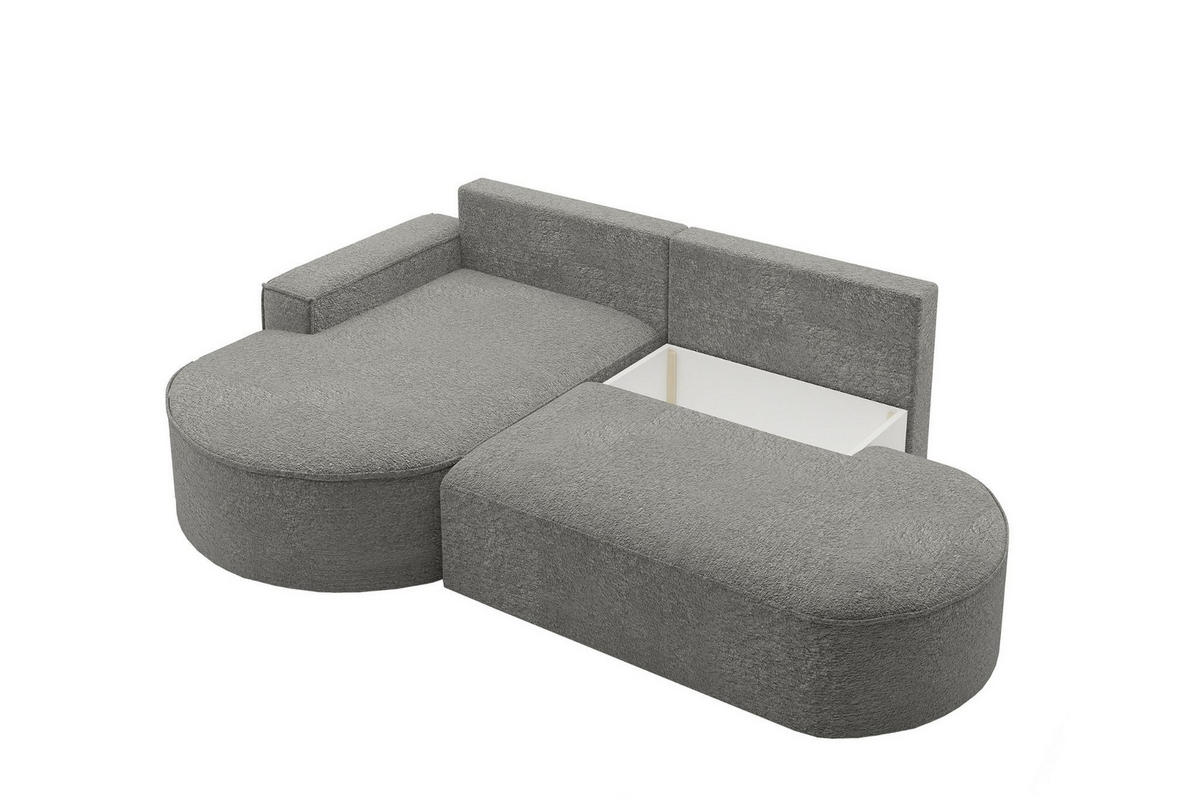 ECKSOFA mit Schlaffunktion und Bettkasten Modena Runden stoff Arena Grau Links - Grau, Holz (179/278cm) - Kaiser Möbel