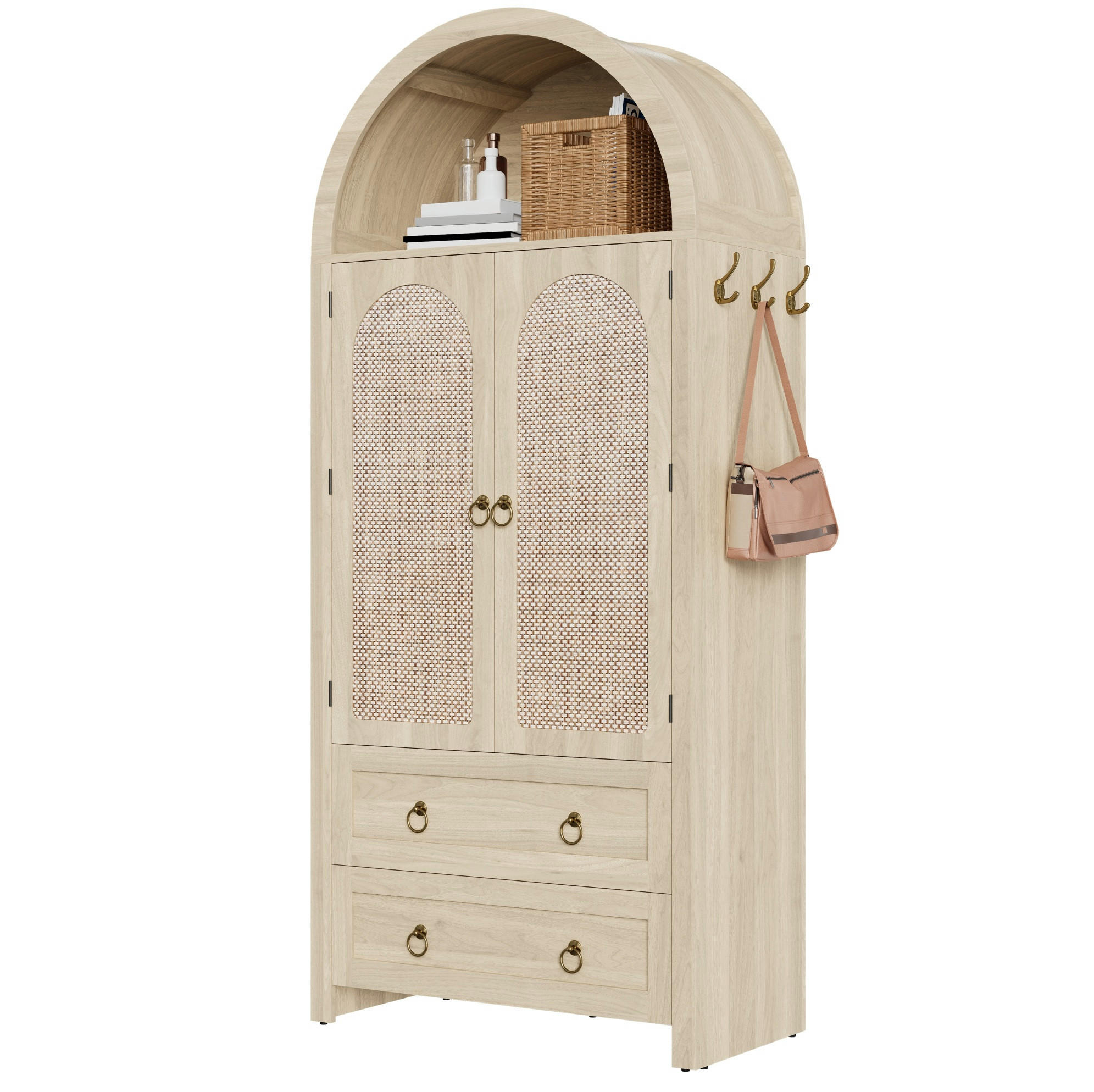 KOMMODE 80/40/180 cm aus MDF mit Rattangeflecht und verstellbaren Regalböden Eichefarben - Eichefarben, Holzwerkstoff (80/180/40cm) - Modenvie