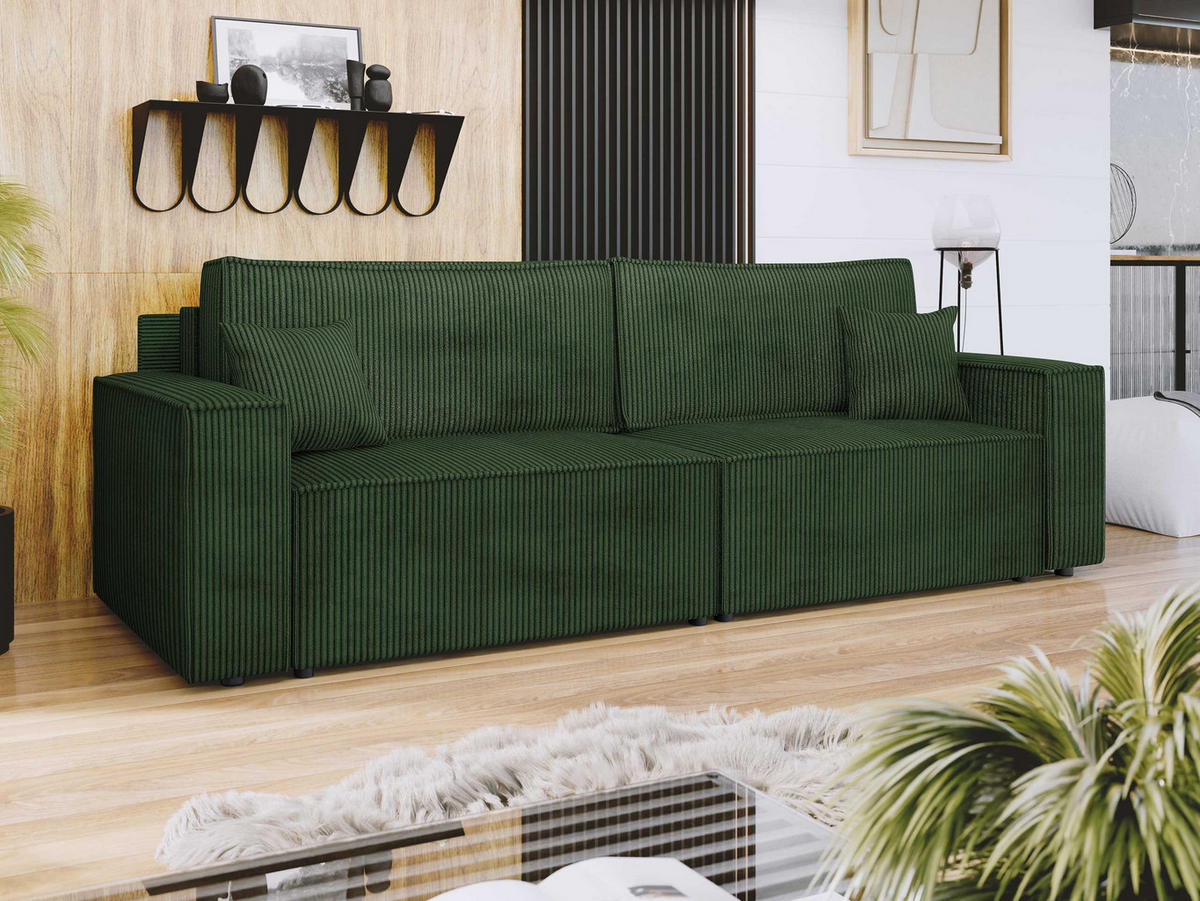 SCHLAFSOFA Karl Cord mit L-Funktion - Schwarz/Grün, Holz/Kunststoff (245/82/139cm) - MIRJAN24