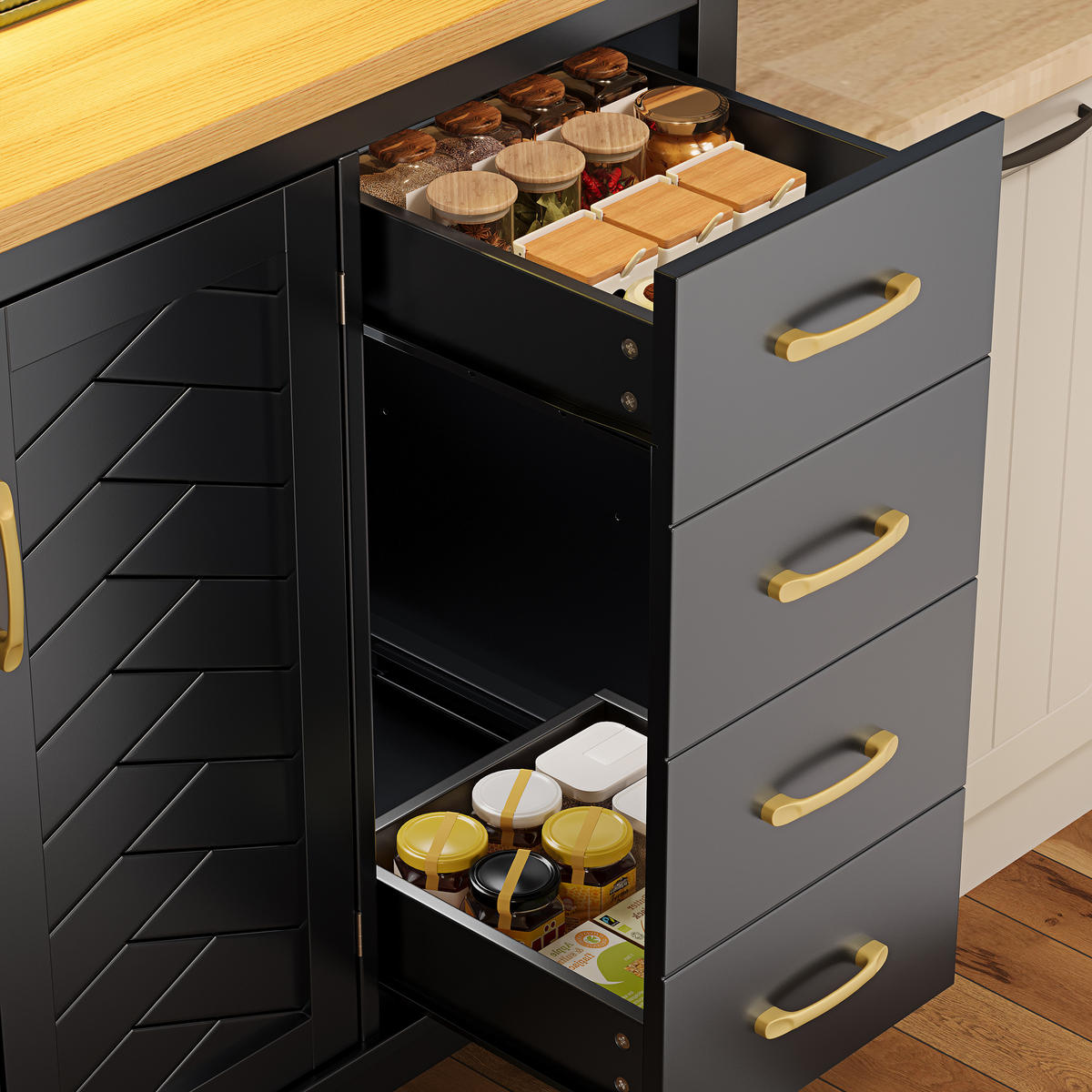 BUFFETSCHRANK Linea Schwarz 105.5/40/180 cm - Schwarz, Holz (105.5/180/40cm) - PANGIVO