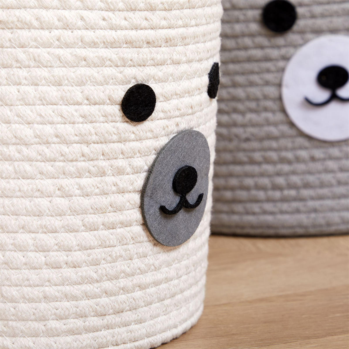 KINDERZIMMER AUFBEWAHRUNGSKÖRBE TANKA 3er Set weiß/grau - Weiß/Grau, Textil (33/30/33cm) - IDIMEX