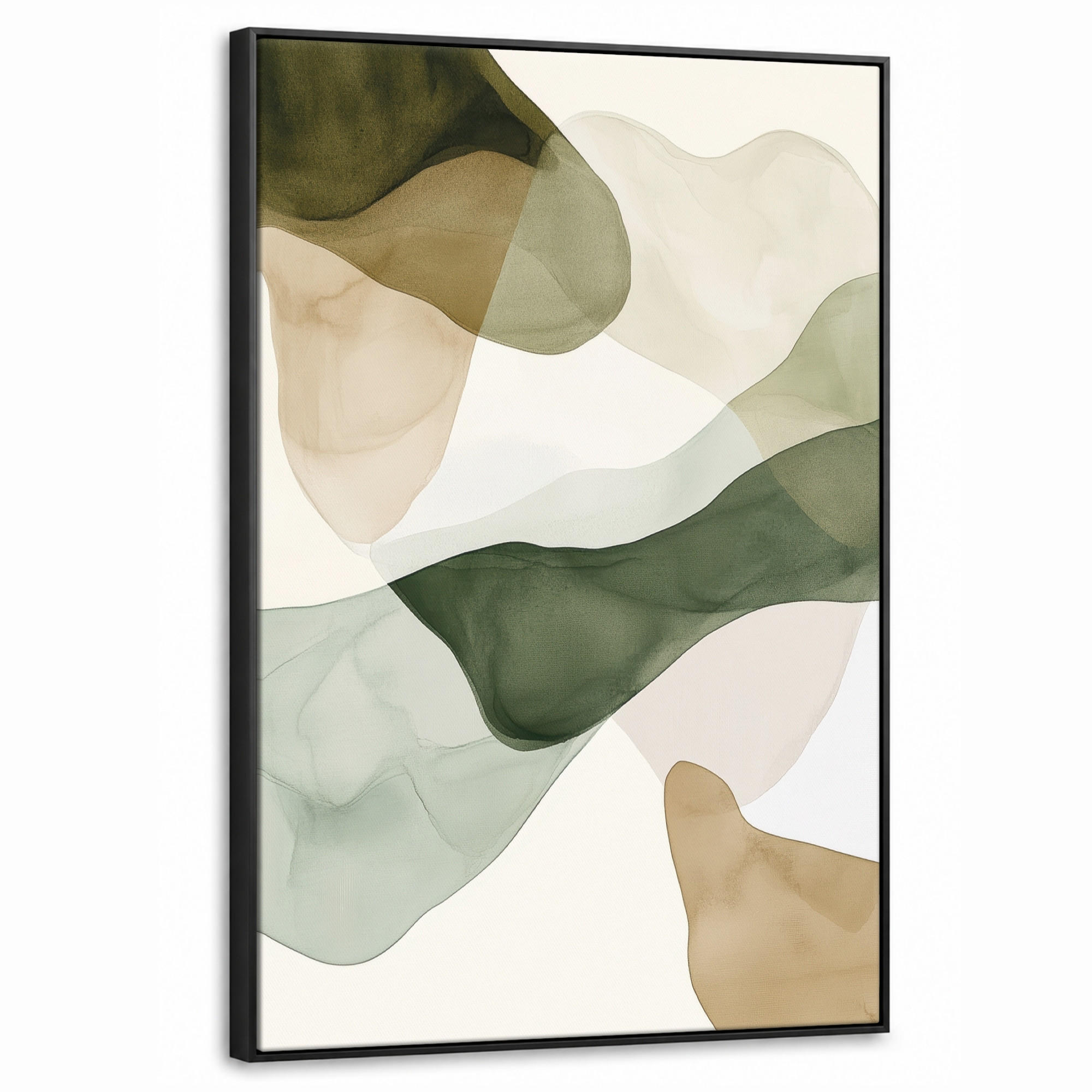 LEINWAND Bilder mit Rahmen - Japandi - Abstrakt - Grün - 60x90 - Salbeigrün, Textil (60/90cm) - MuchoWow