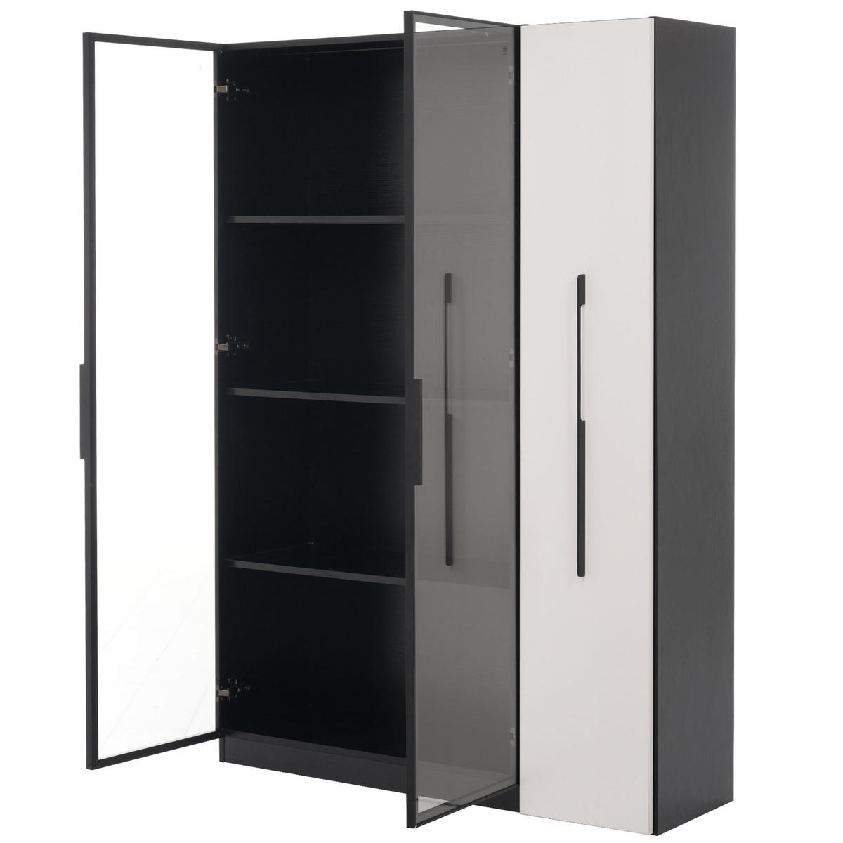VITRINE DE-37964 110,5/35/160 cm mit Seitenauszug Weiß/Schwarz - Schwarz/Weiß, Holzwerkstoff (110.5/160/35cm) - ComfortXL