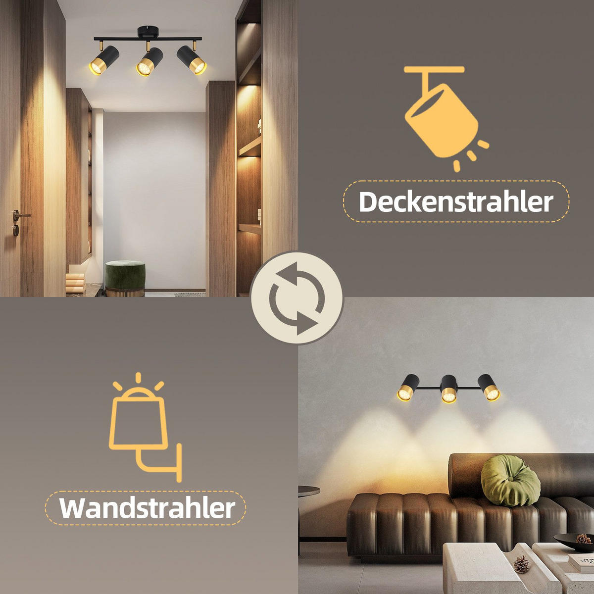 STRAHLER Schwerin 3-flammig 47/8/17 cm - Schwarz, Metall (47/8/17cm) - Nettlife