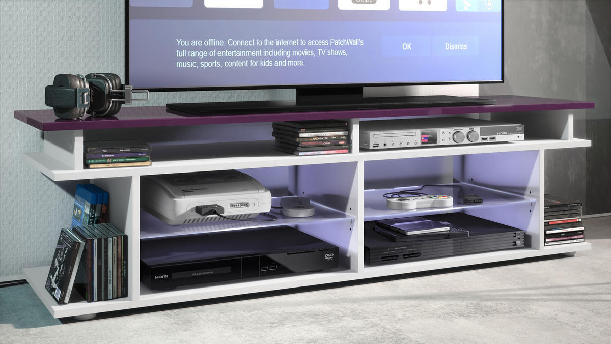 LOWBOARD Movie Platte des TV-Aufsatzes in Brombeer Hochglanz - Brombeere, Holzwerkstoff (138.5/39/37.5cm) - Vladon