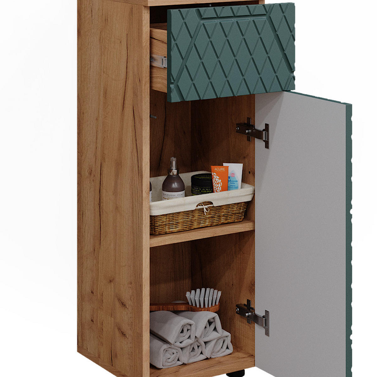 MIDISCHRANK Irma Goldkraft Eiche 30 x 81 cm mit 1 Schublade 2 Fächer Badezimmer - Grün, Holzwerkstoff (30/81/30cm) - Vicco
