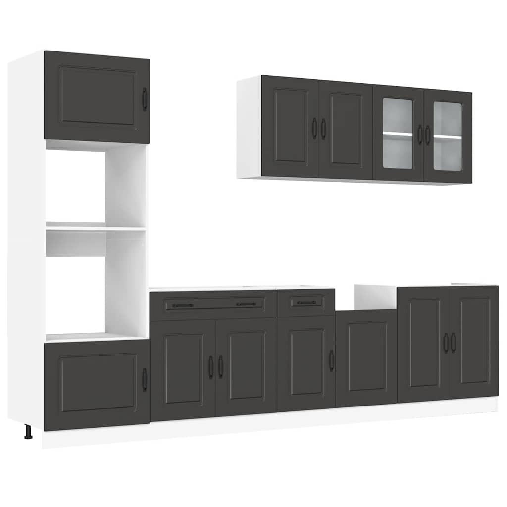 7-TLG. KÜCHENSCHRANK-SET KALMAR SCHWARZ HOLZWERKSTOFF - Silberfarben/Schwarz, Holz (46/81.5/80cm) - vidaXL