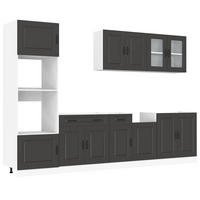 7-TLG. KÜCHENSCHRANK-SET KALMAR SCHWARZ HOLZWERKSTOFF - Silberfarben/Schwarz, Holz (46/81.5/80cm) - vidaXL