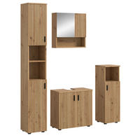 BADMÖBEL-SET Eiche Artisan 4-teilig 150 cm, Badkombination mit viel Stauraum - Schwarz/Eiche Artisan, Glas/Holzwerkstoff (150/192/30cm) - Inn.Furn