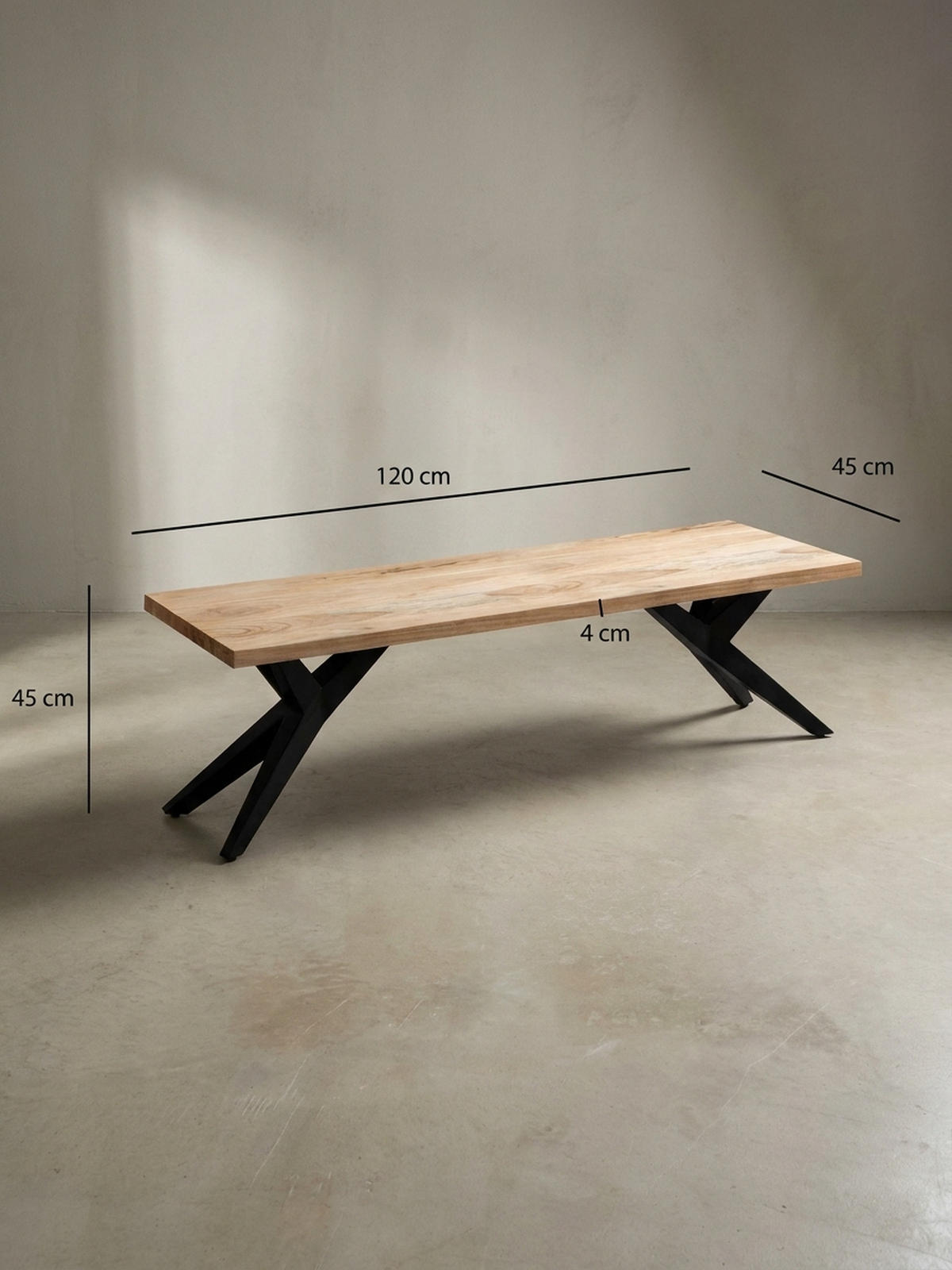 ESSZIMMERBANK Massivholz Metall Loft-Stil, Akazie 120x45x45 cm - Schwarz/Braun, Holz/Metall (120/45/45cm) - KADIMA DESIGN