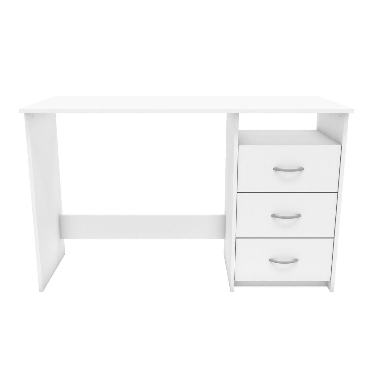 SCHREIBTISCH 1 Fach 3 Schubladen L123 cm - Aristote - Weiß, Holzwerkstoff (123/50.1/76.5cm) - Calicosy