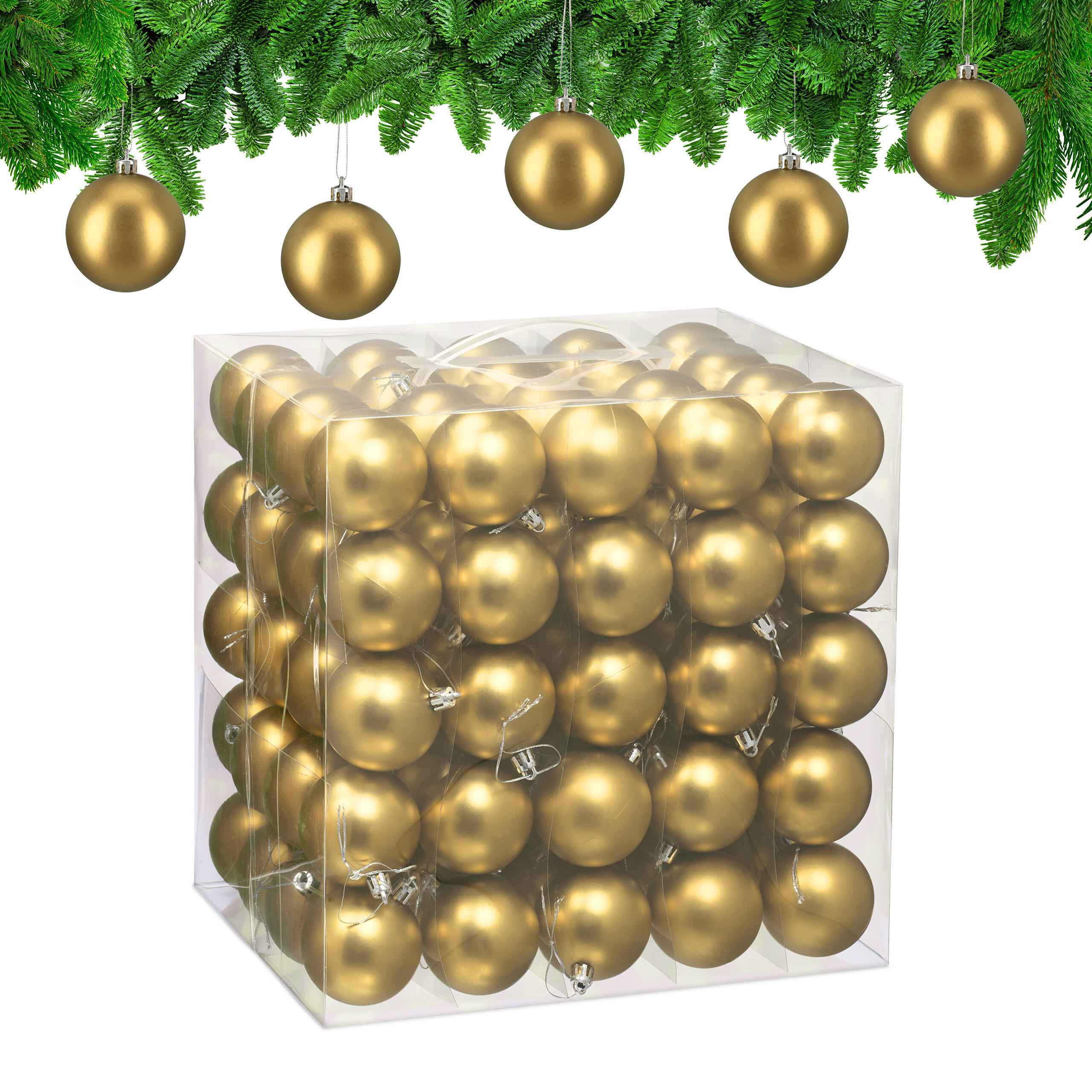 100XWEIHNACHTSKUGELN - Goldfarben, Kunststoff (6/7/6cm) - Relaxdays