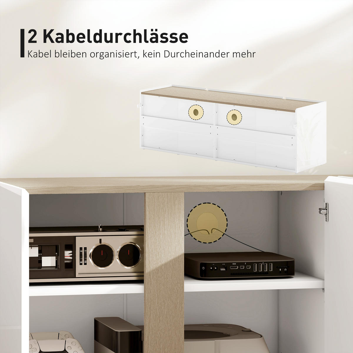 TV Schrank Hochglanz TV Board mit 4 Soft-Close-Türen für Fernseher bis zu 65Zoll - Weiß Hochglanz/Weiß, Holzwerkstoff/Kunststoff (38/45/135cm) - HOMCOM